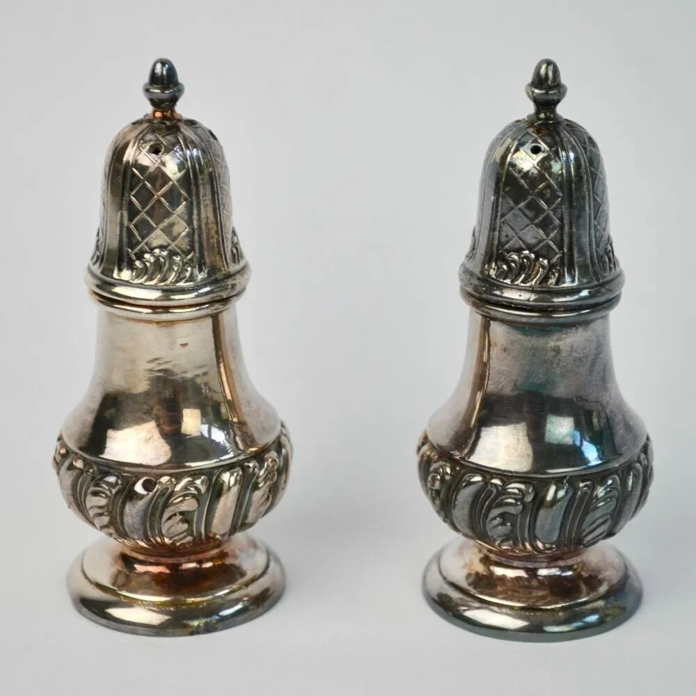 Vintage Silver Plate Salt & Pepper Shakers Pair Screw Top Lid